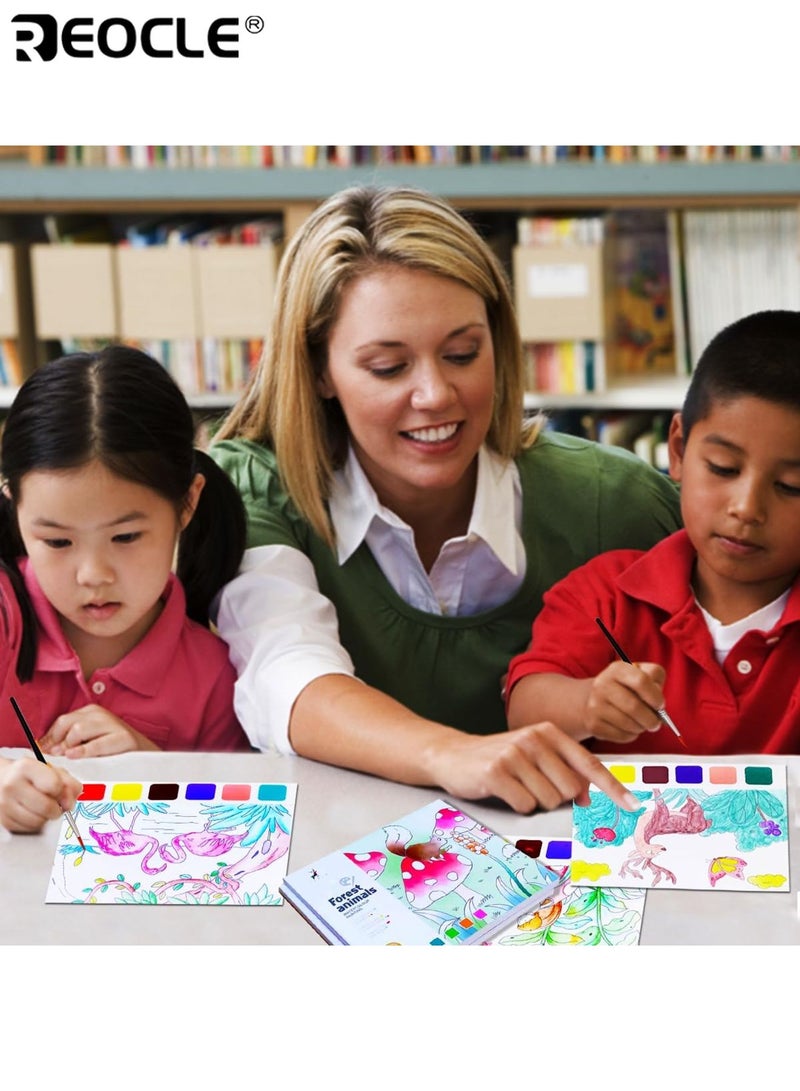 REOCLE 3PCS Watercolor Painting Book Travel Pocket Watercolor Kit With Paints Arts and Crafts Watercolor Coloring Books Non-Toxic Washable Suitable for Home Travel Ideal for Kids Ages 3+ Boys Girls - Image 5