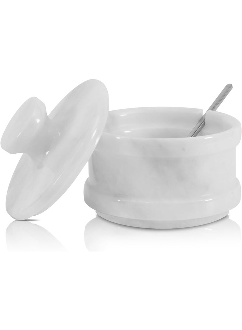 راديكالن قبو ملح من الرخام الأبيض مع غطاء | برطمان توابل وملح مصنوع يدويًا، مقاس 3.5 بوصة، مناسب لطاولة المطبخ - Image 1