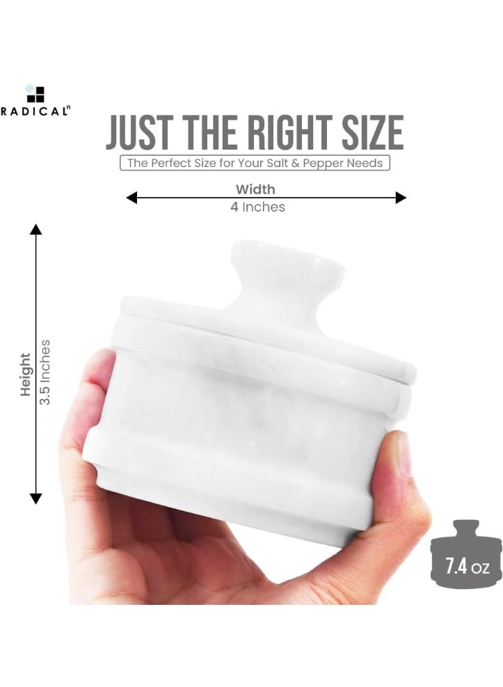 راديكالن قبو ملح من الرخام الأبيض مع غطاء | برطمان توابل وملح مصنوع يدويًا، مقاس 3.5 بوصة، مناسب لطاولة المطبخ - Image 3
