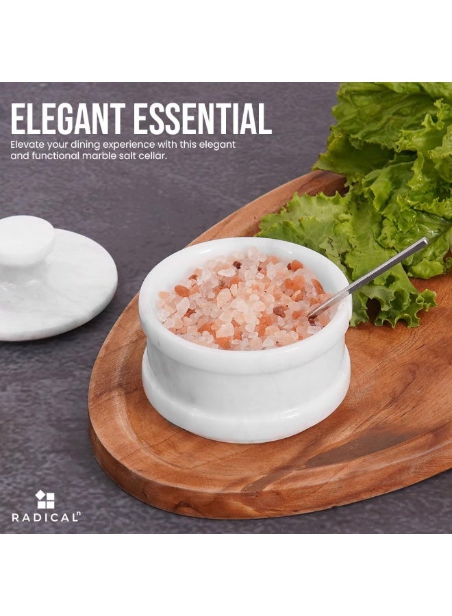 راديكالن قبو ملح من الرخام الأبيض مع غطاء | برطمان توابل وملح مصنوع يدويًا، مقاس 3.5 بوصة، مناسب لطاولة المطبخ - Image 4