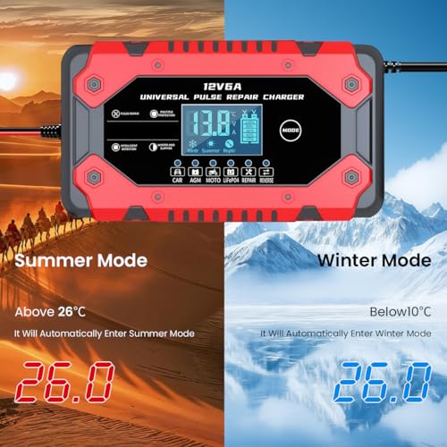 STHIRA® Fully Automatic Car Battery Charger,12V6A Battery Charger,Trickle and Maintainer Smart LCD Multifunctional Vehical for Lead Acid Charging - Image 4