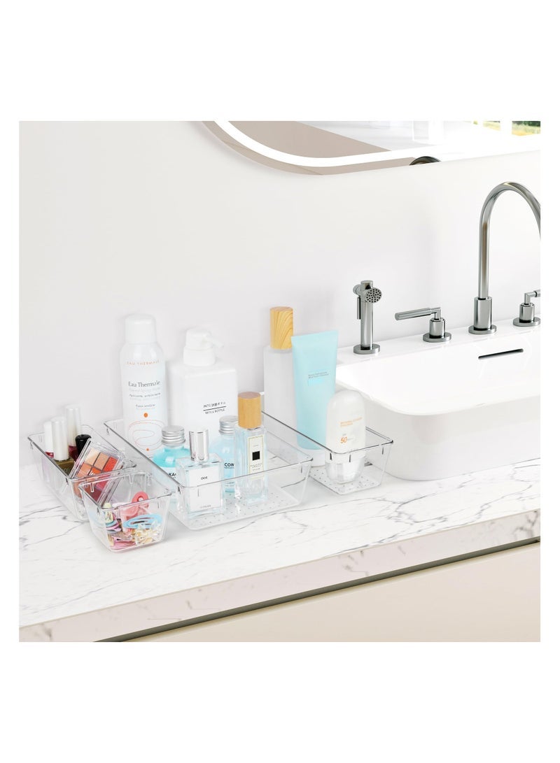 25 Pack Desk Drawer Organisers, 4 Size Plastic Drawer Storage Bins for Kitchen, Bathroom, Bedroom, Office, Utensils, Makeup, Jewelries, Gadgets (Clear) - Image 4