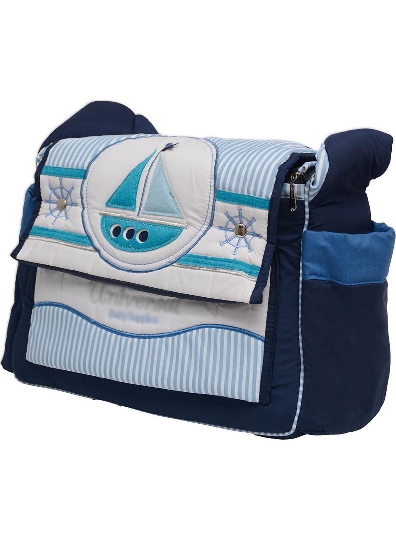 **Baby Essentials Bag – Nautical Design with Boat Print, Striped Blue**  - Image 4