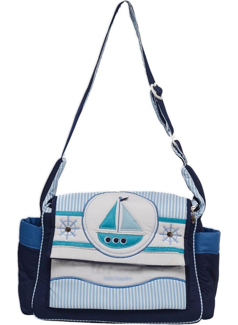 **Baby Essentials Bag – Nautical Design with Boat Print, Striped Blue**  - Image 3