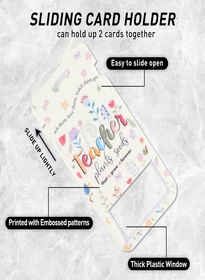 حامل بطاقة هوية مع حبل تعليق، تصميم زهور ملهم للمعلمين، حبل تعليق مزين بالخرز مع حامل بطاقة هوية، هدية مثالية للنساء من إكسسوارات مفاتيح العمل - Image 3