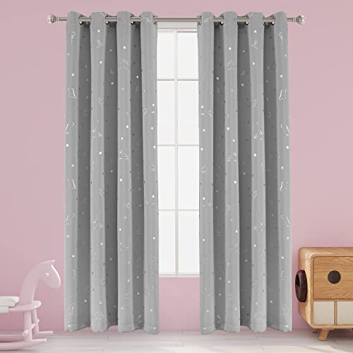 LORDTEX Dinosaur and Star Foil Print Blackout Curtains for Kids Room Thermal Insulated Curtains Noise Reducing Window Drapes for Boys and Girls Bedroom 52 x 84 Inch Light Grey Set of 2 Panels