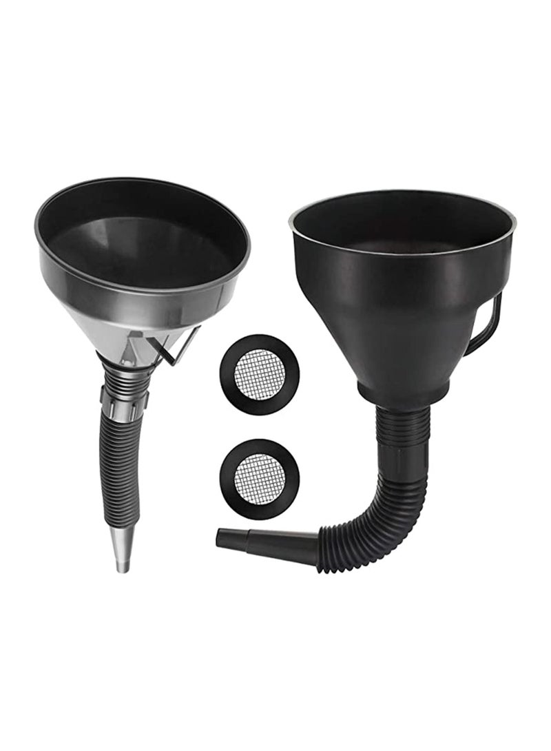 KASTWAVE Plastic Large Funnels Wide Mouth with Strainer, 2 Pcs Oil Funnel Automotive Flexible with Hose for Cars and Motorcycles, Engine Oil, Liquid, Diesel, Kerosene and Gasoline with Flexible Spout Extension  - Image 1