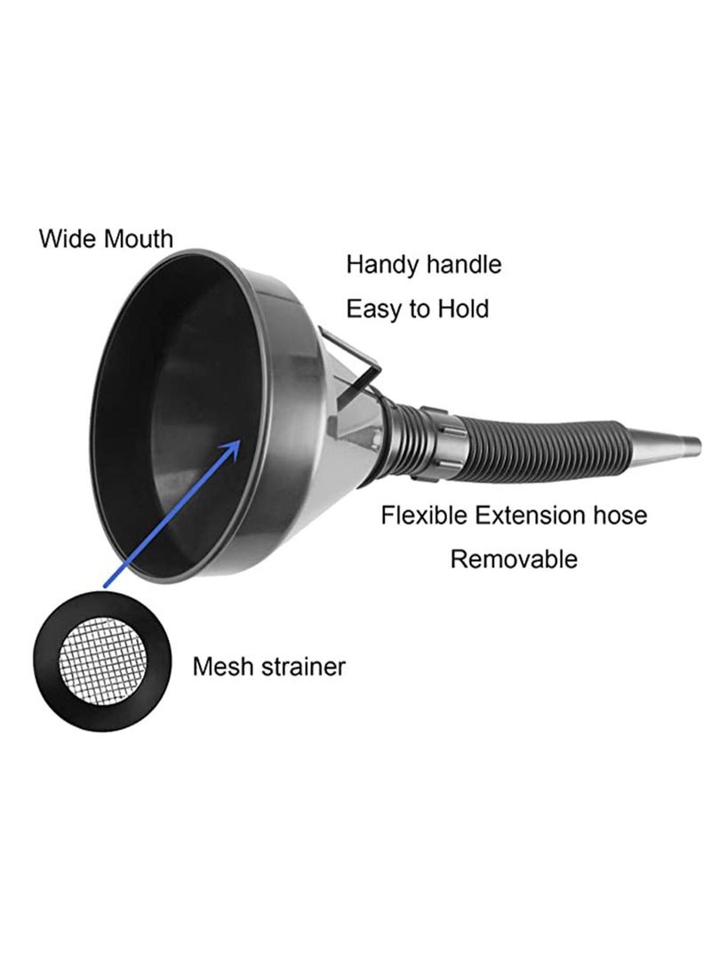 KASTWAVE Plastic Large Funnels Wide Mouth with Strainer, 2 Pcs Oil Funnel Automotive Flexible with Hose for Cars and Motorcycles, Engine Oil, Liquid, Diesel, Kerosene and Gasoline with Flexible Spout Extension  - Image 3