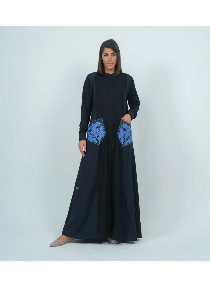 Embellishment Abaya with Embroidery Flowers Pocket
