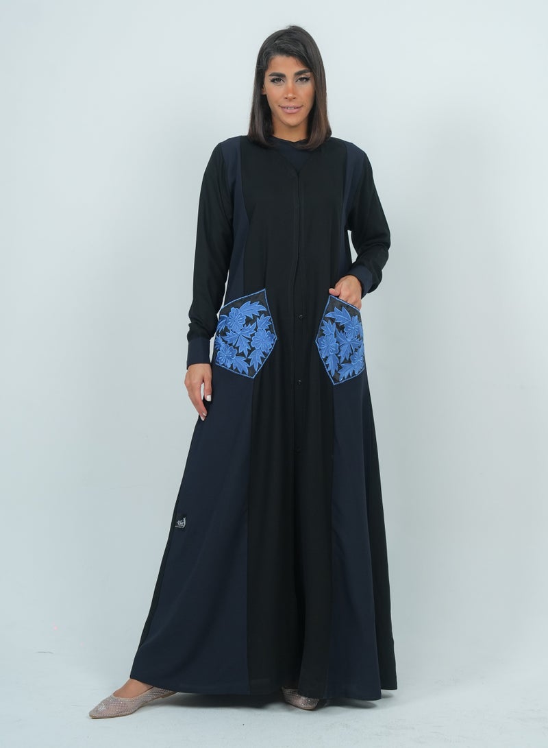 روزيت عباية عباية مزينة بتطريز أزهار وجيب - Image 1