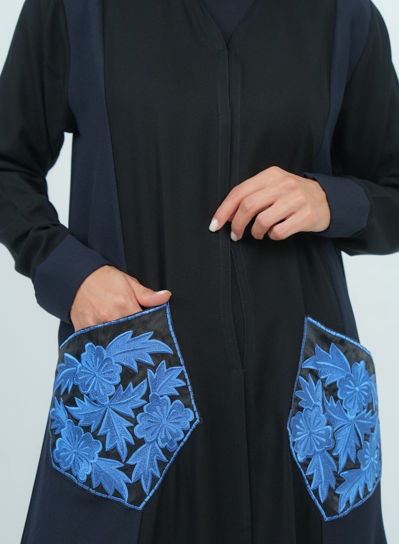 روزيت عباية عباية مزينة بتطريز أزهار وجيب - Image 2