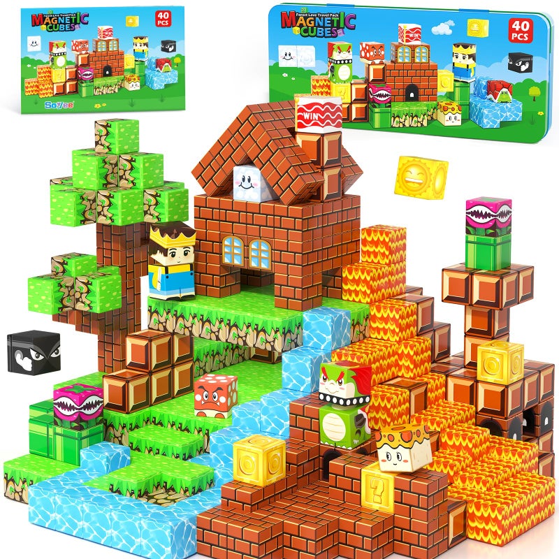 Soyee Magnetic Blocks Travel Toys with Portable Metal Tin STEM Magnet Building Blocks Toddler Kids Toys for 3 4 5 6 7 8 Year Old Boys Girls Xmas Birthday Gifts Party Favor - Image 2