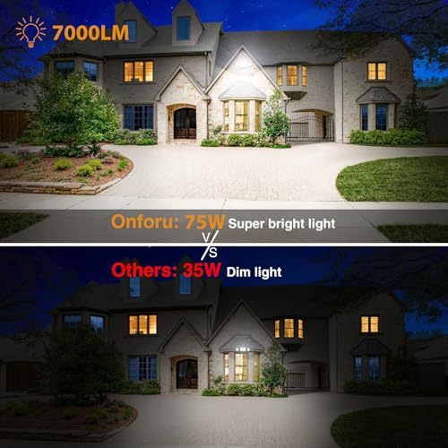 Onforu أضواء الفيضانات الخارجية من أونفورو 2 حزمة 75 واط، 7000 لومن إضاءة LED، مع تحكم عبر المفتاح، مصباح خارجي مقاوم للماء IP65 مع 3 رؤوس قابلة للتعديل، ضوء أمان 6500 كلفن للمرآب والفناء - Image 4