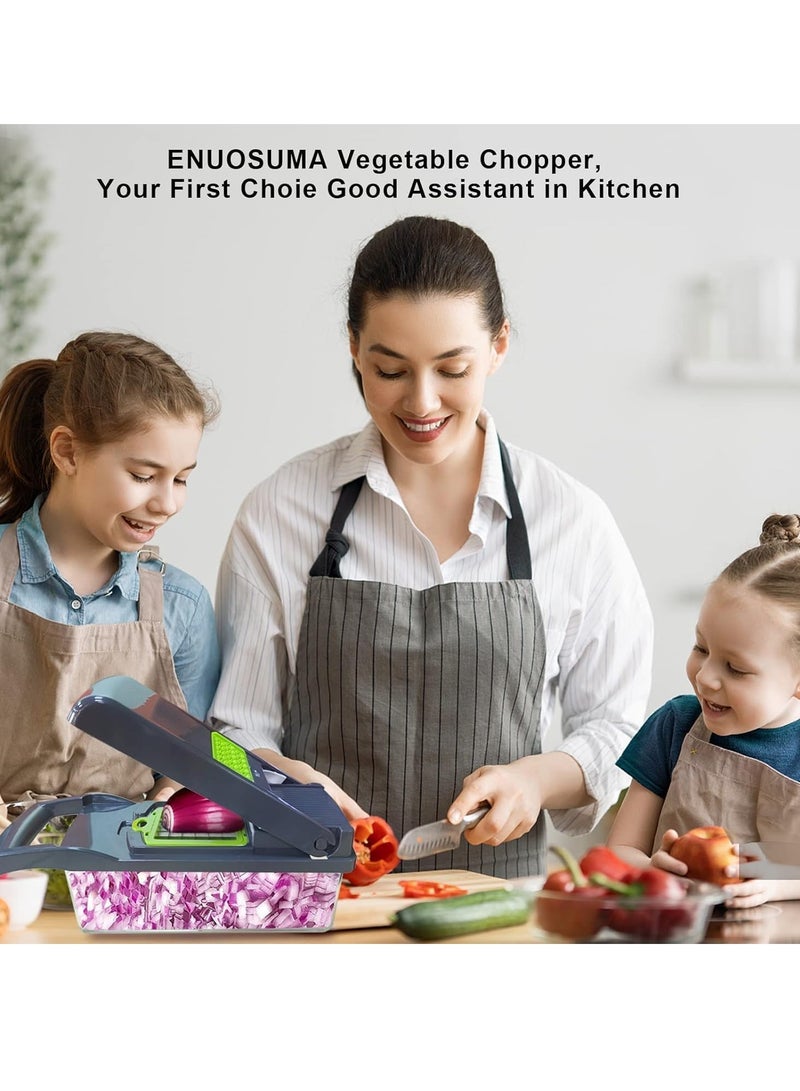 ELTRAZONE مفرمة الخضار الجديدة - مفرمة البصل الاحترافية، مفرمة الطعام متعددة الوظائف 13 في 1، قاطع شرائح الخضار ومكعبات المطبخ، 8 شفرات لسلطة وشرائح البطاطس مع حاوية - Image 5