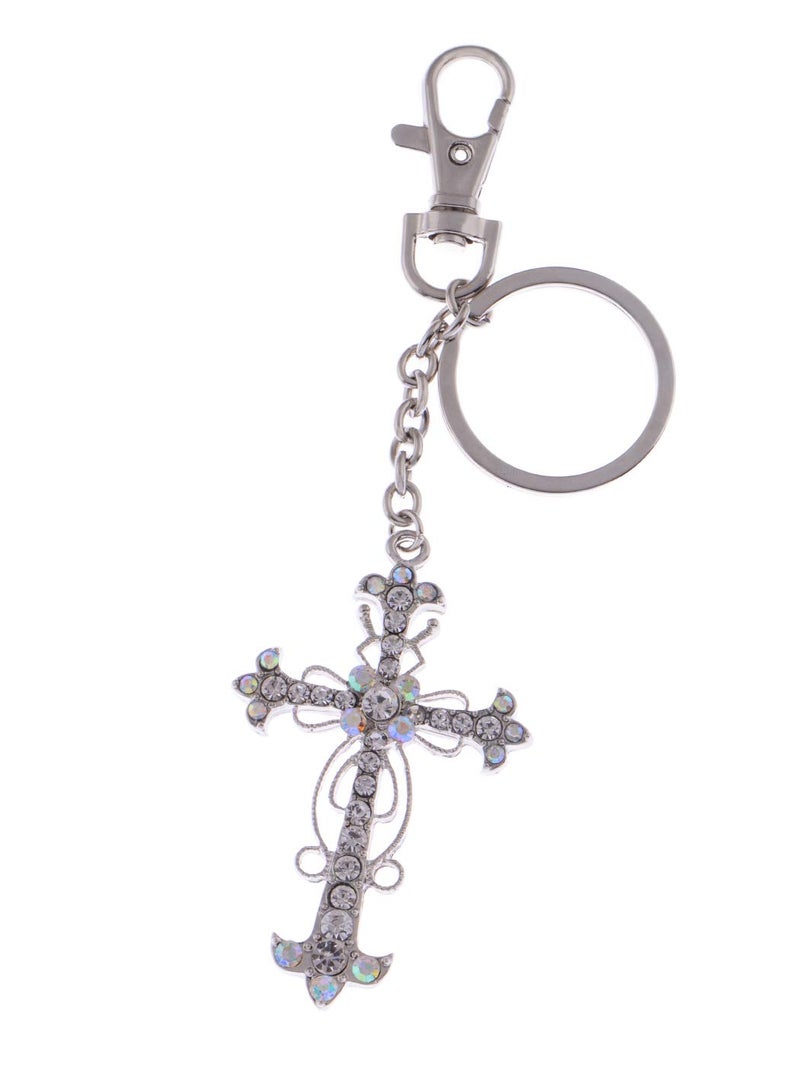 Alilang Crystal Rhinestone God Blessed Flower Floral Holy Cross Hook Key Chain, Aurora Borealis - Image 1