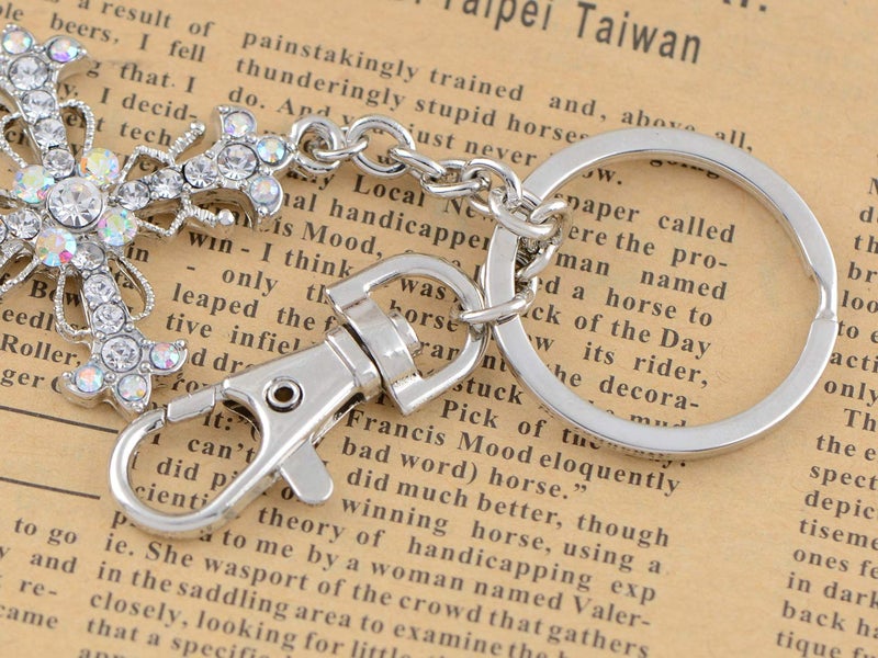 Alilang Crystal Rhinestone God Blessed Flower Floral Holy Cross Hook Key Chain, Aurora Borealis - Image 3