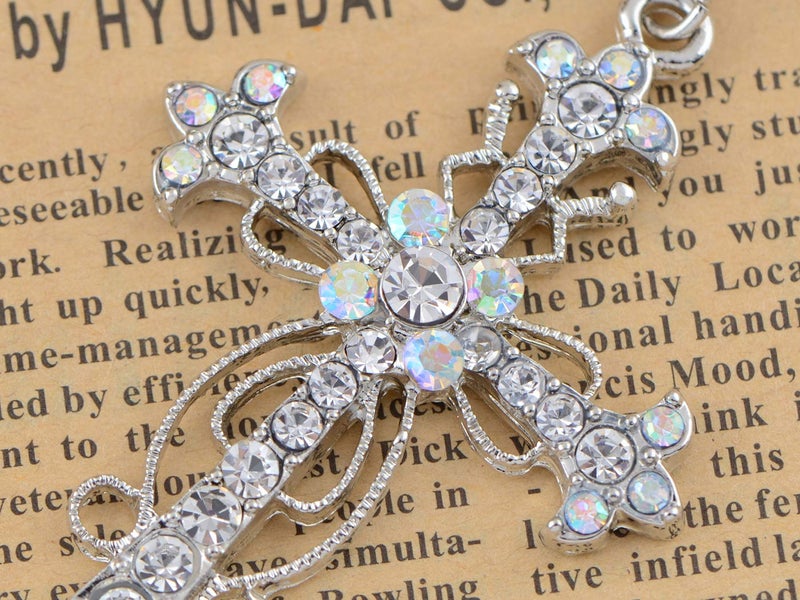 Alilang Crystal Rhinestone God Blessed Flower Floral Holy Cross Hook Key Chain, Aurora Borealis - Image 2