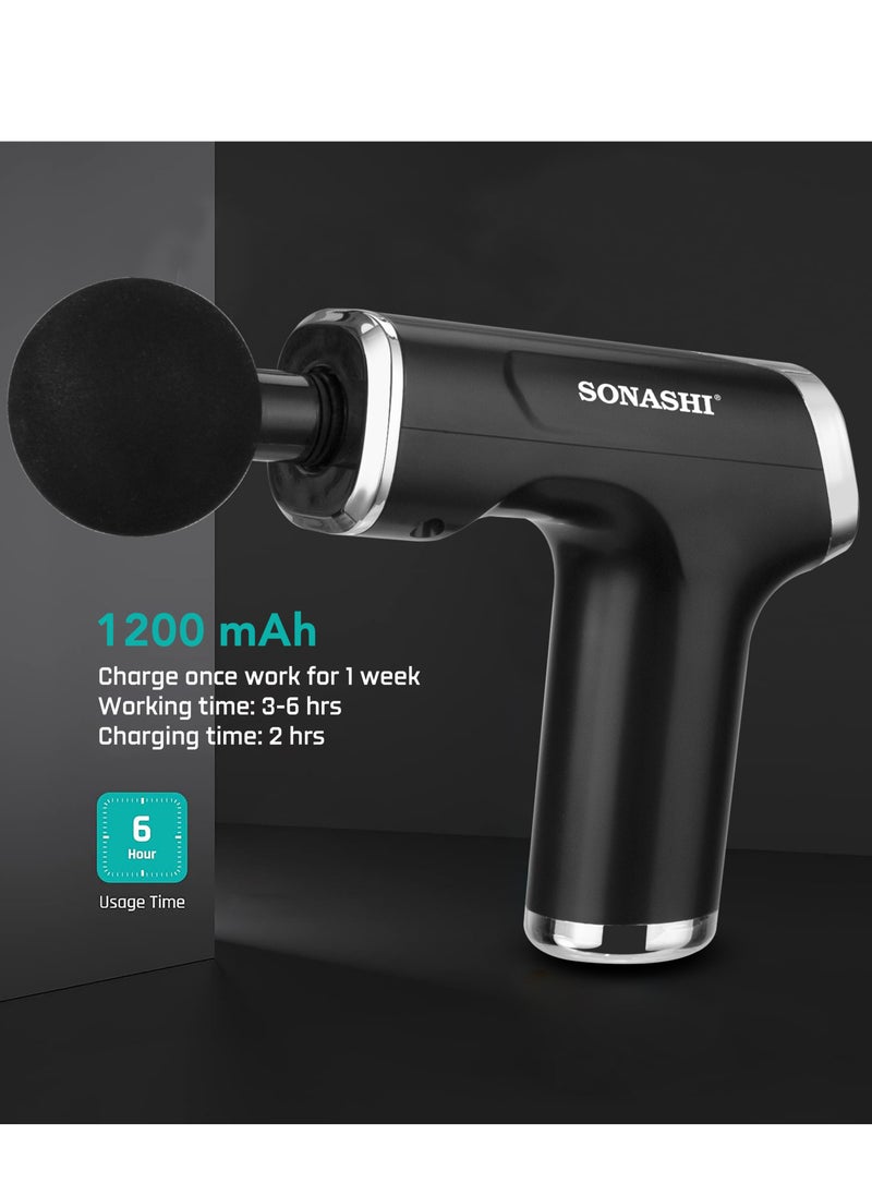 SONASHI 6 in 1 Massage Gun – with Heat Deep Tissue Muscle | Massage Gun for full body with 6 Detachable Heads | Battery-Powered Handheld Massager with 6 Speeds | 3-6 Hours of Continuous Working SGM-666 Black  - Image 3