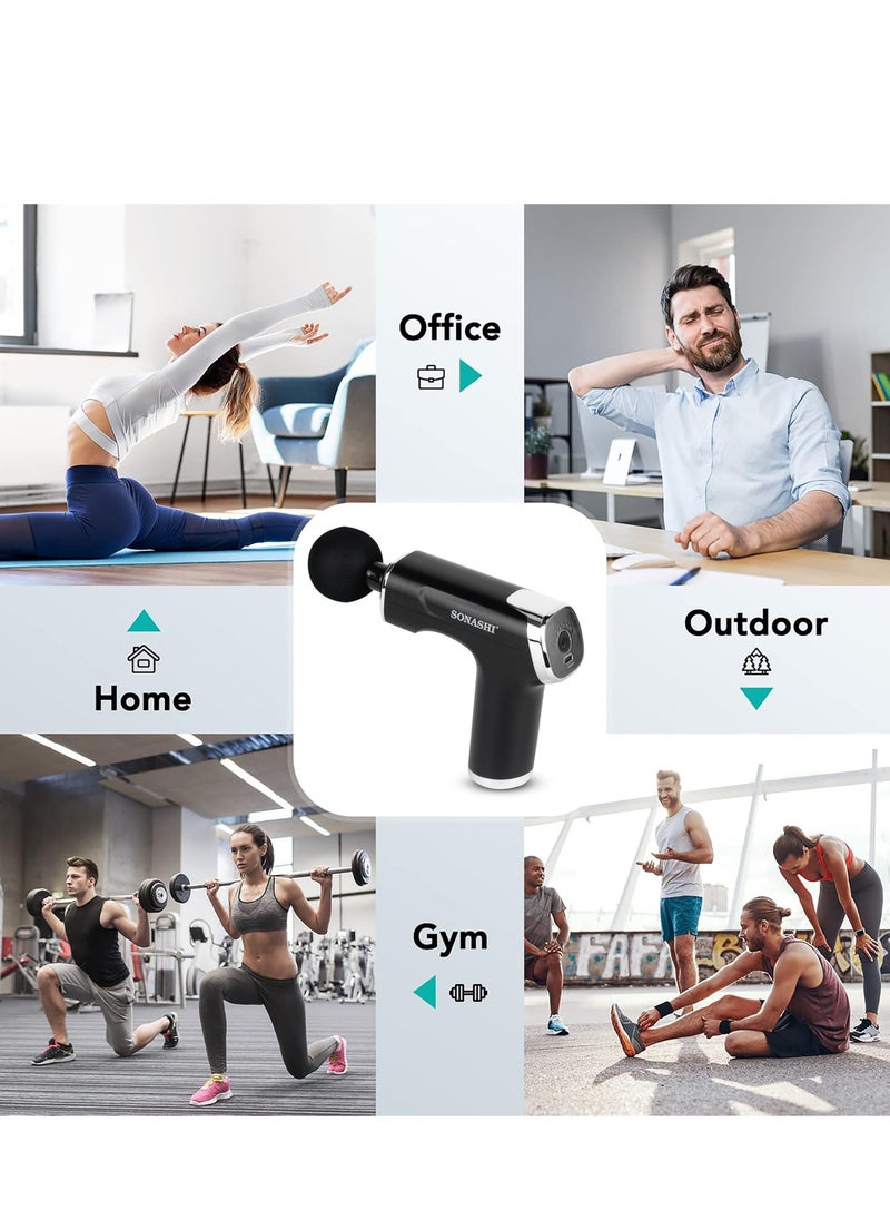 SONASHI 6 in 1 Massage Gun – with Heat Deep Tissue Muscle | Massage Gun for full body with 6 Detachable Heads | Battery-Powered Handheld Massager with 6 Speeds | 3-6 Hours of Continuous Working SGM-666 Black  - Image 4