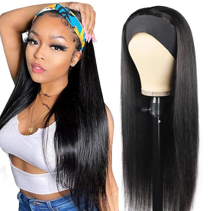 ISEE 10A Headband Wig Straight Human Hair Wigs for Black Women 180 Density Brazilian Virgin Hair Machine Made Headband Wig Non Lace Front Human Hair Wigs 22 inch