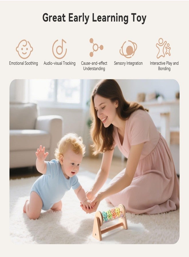 IEATFO Rain Stick Toy with Stand - Sensory Sound Training Tool for Kids, Tummy Time Musical Instrument for Infant Development | Rainmaker with Wooden Base, Clear Tube, Colored Flower Discs and Beads - Image 4