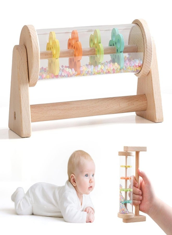 IEATFO Rain Stick Toy with Stand - Sensory Sound Training Tool for Kids, Tummy Time Musical Instrument for Infant Development | Rainmaker with Wooden Base, Clear Tube, Colored Flower Discs and Beads - Image 1