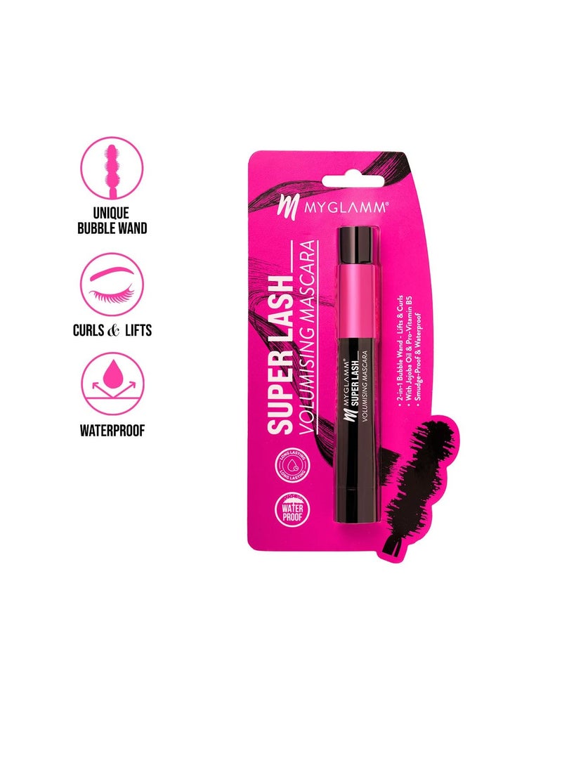 MyGlamm - MyGlamm Super Lash Volumising Mascara Black Shade  Waterproof  Long Lasting High Volumising  Curling Eye Mascara with Bubble Wand 9ml - Image 1