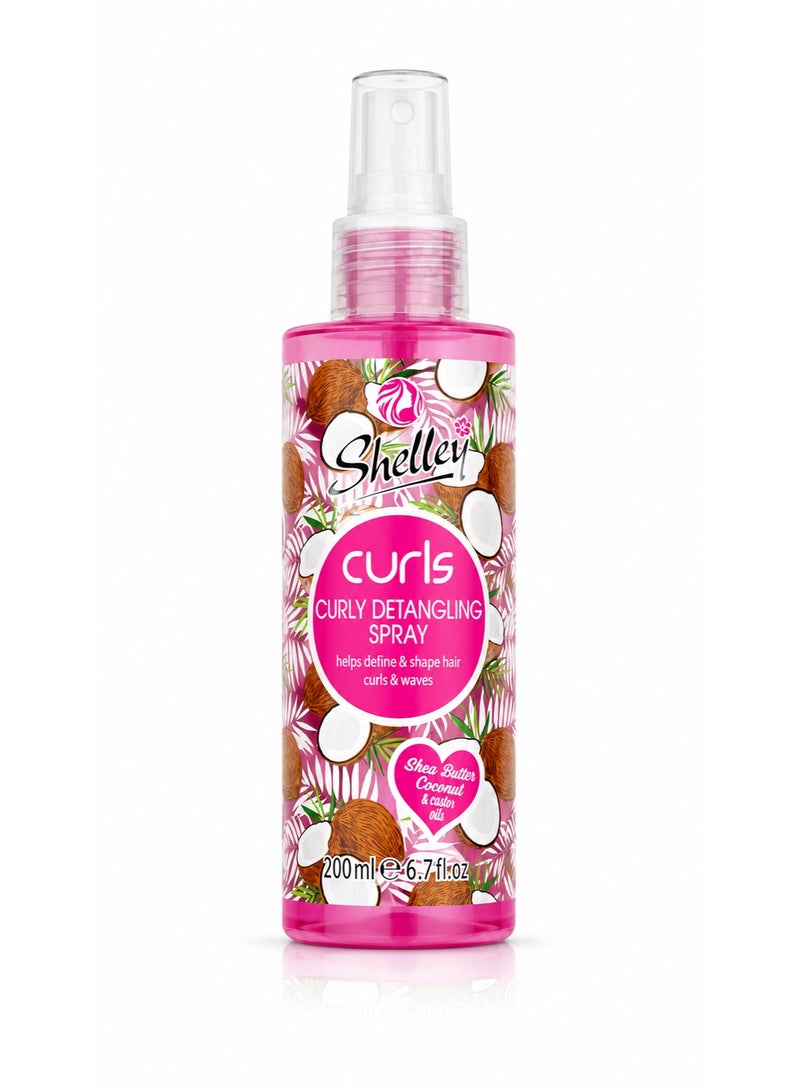 Shelley Curls Curly Detangling Spray with Shea Butter, Coconut Oil & Castor Oil, 200ml - Image 1