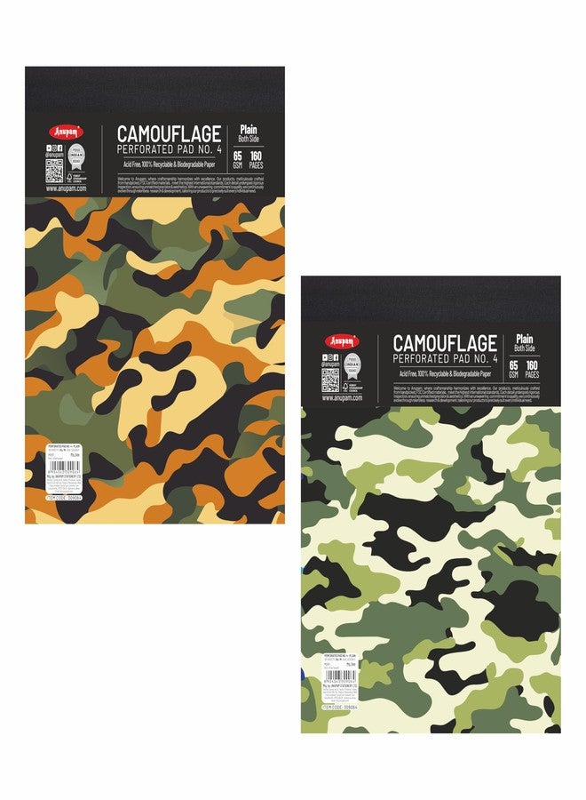 Anupam Camouflage Writing Pad 22x29cm Plain Paper 65Gsm 80 Sheets Notepad, Micro Perforated Notebook with Strong Back Board for School, College, Office, Business (Size : 4, Pack of 2) - Image 1