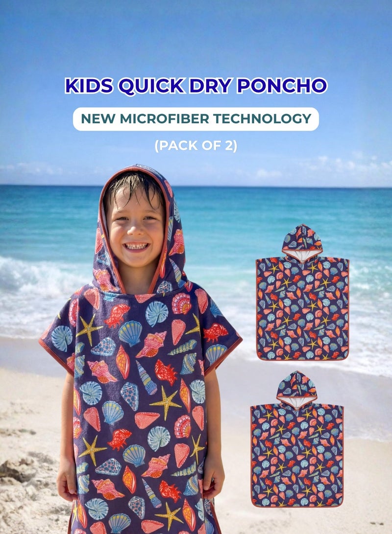 Pearl Coast International Kids Poncho Towel Hooded Pack of 2 – Quick Dry Microfiber Beach Changing Robe for Boys & Girls, Soft Absorbent Swim Cover Up - Image 1
