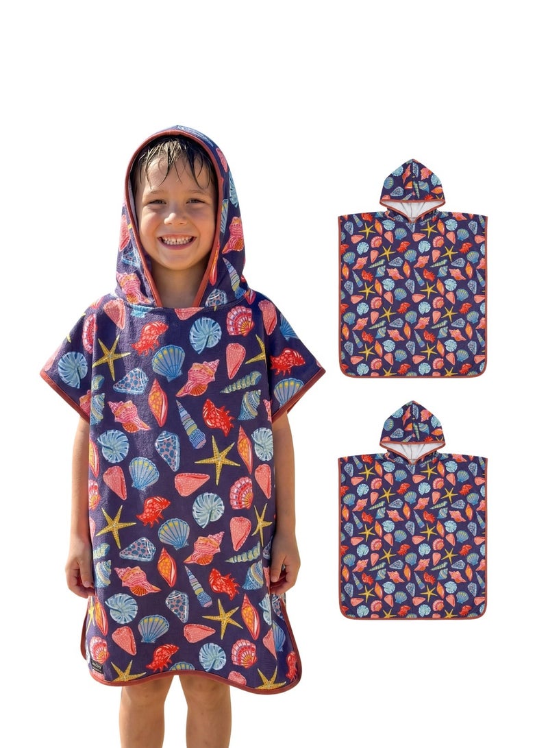 Pearl Coast International Kids Poncho Towel Hooded Pack of 2 – Quick Dry Microfiber Beach Changing Robe for Boys & Girls, Soft Absorbent Swim Cover Up - Image 2