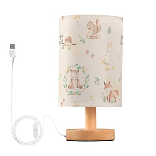 Oarencol Bedside Table Lamp Woodland Animals Nightstand Lamp with Wood Forest Rabbit Deer Hedgehog Floral Desk Lamps for Bedroom Living Room Nursery Office Home Decor