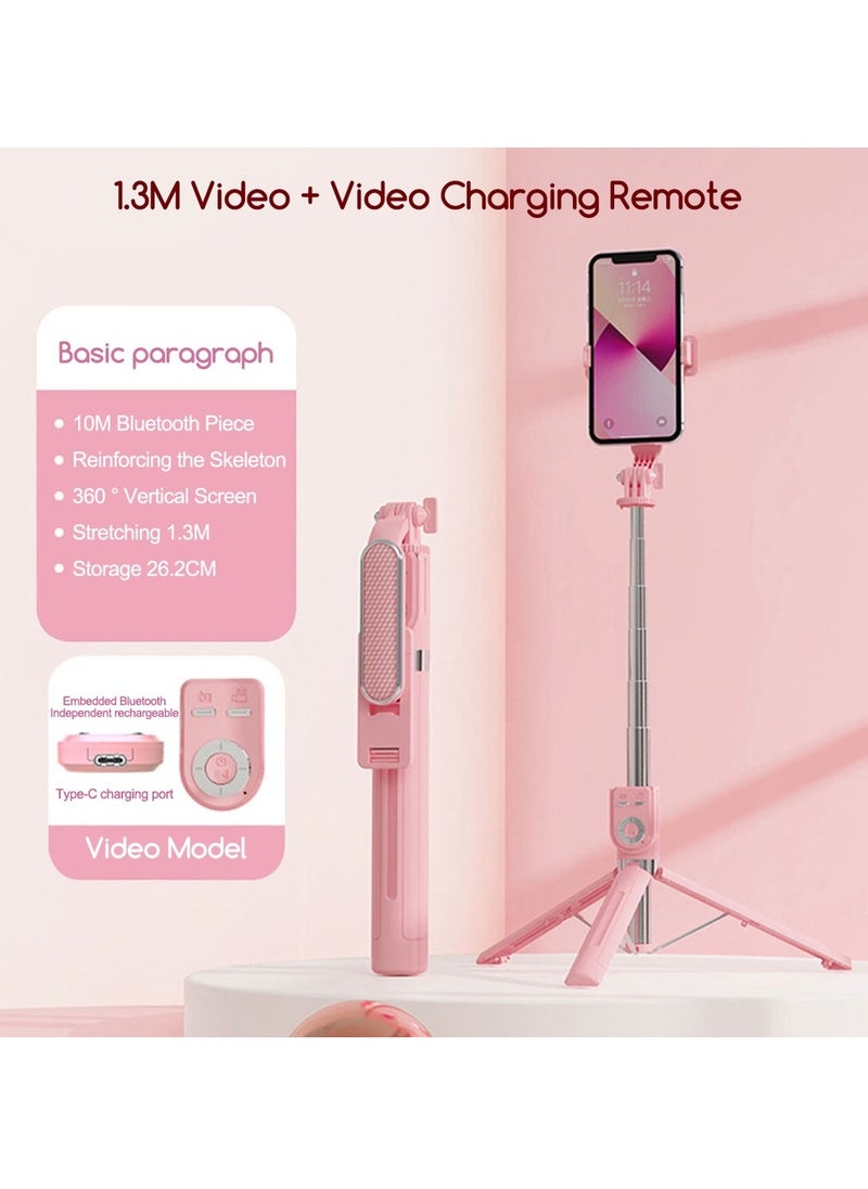 Generic - Extendable Selfie Stick with Bluetooth Wireless Remote, Pink, 1.3 Meters - Image 1