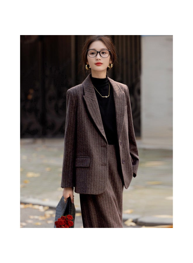 Dme Women's Short Wool Blend Business Commute Sheep Wool Warm Suit Jacket Grey Purple XL - Image 3