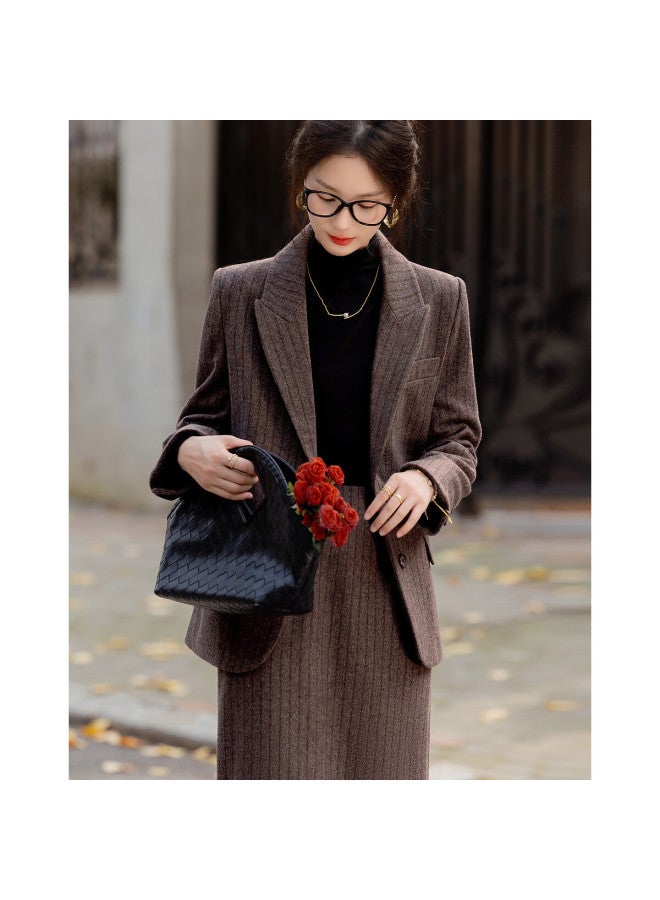 Dme Women's Short Wool Blend Business Commute Sheep Wool Warm Suit Jacket Grey Purple XL - Image 4