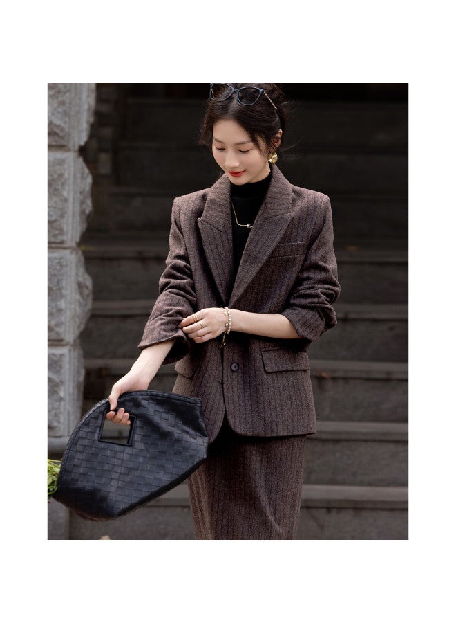 Dme Women's Short Wool Blend Business Commute Sheep Wool Warm Suit Jacket Grey Purple XL - Image 2