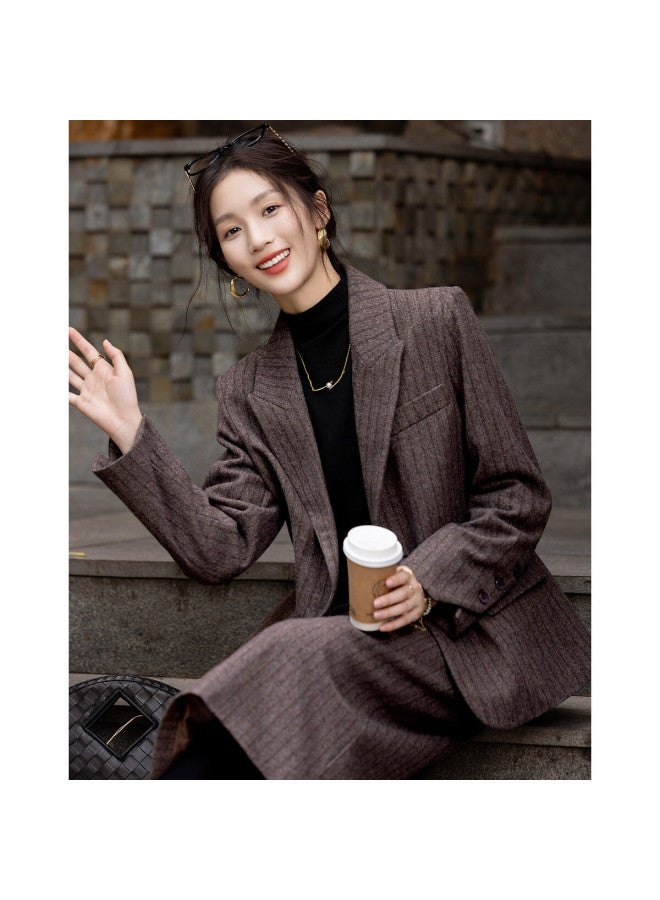 Dme Women's Short Wool Blend Business Commute Sheep Wool Warm Suit Jacket Grey Purple XL - Image 5
