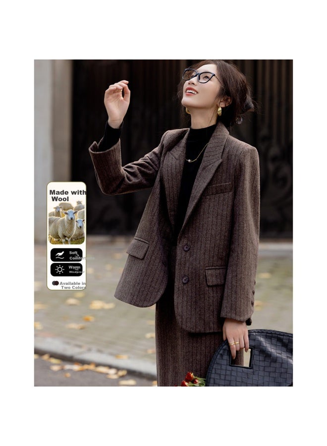 Dme Women's Short Wool Blend Business Commute Sheep Wool Warm Suit Jacket Grey Purple XL - Image 1