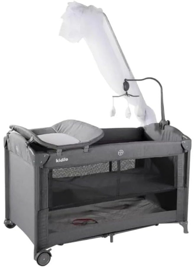 Kidilo T701L Foldable Toddler Bed – Lightweight Portable Kids Sleeping Cot with Soft Fabric, Safety Lock & Sturdy Frame – Ideal for Home, Travel & Daycare – Gray