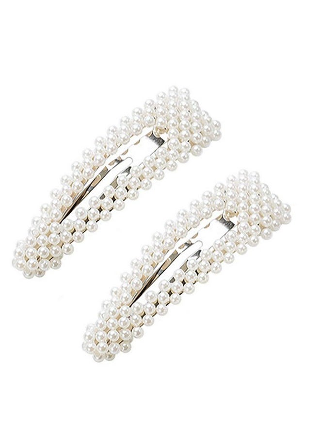 Fodattm 2Pcs Sweet Imitation Pearl Hair Clips Hairpin Simple Fashion Alloy Bb Hairgrip Hair Accessories For Women (Dropshaped Silver)  - Image 2