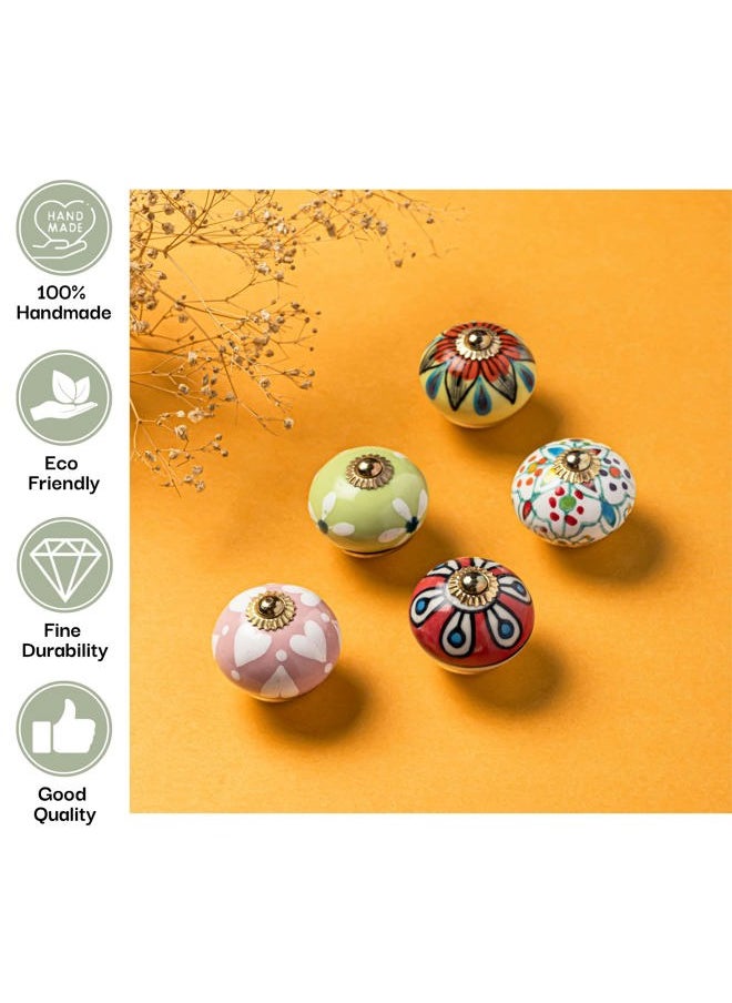 RAJRANG BRINGING RAJASTHAN TO YOU Dresser Drawer Knobs Pack of 30 for Cabinet and Furniture Multicolor Ceramic Hand Painted Antique Floral Cupboard Round Pull Knob  - Image 2