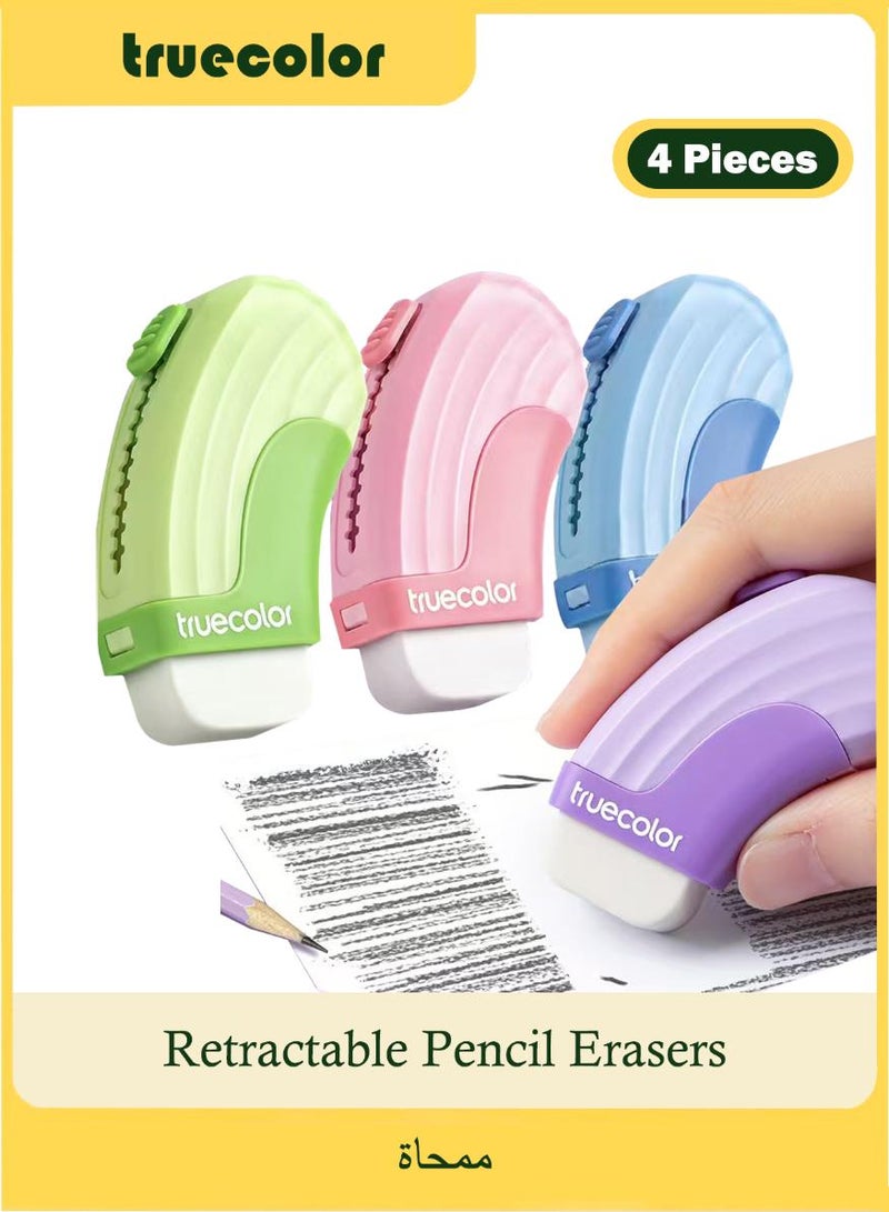ترو كولور 4 ممحاة قابلة للسحب، ممحاة بتصميم منحنٍ، ممحاة أقلام رصاص، ممحاة مطاطية قابلة للسحب والدفع للأطفال والأولاد والبنات والطلاب، قرطاسية أدوات مكتبية مدرسية - Image 1