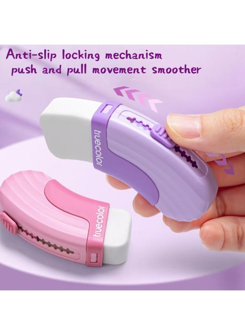 ترو كولور 4 ممحاة قابلة للسحب، ممحاة بتصميم منحنٍ، ممحاة أقلام رصاص، ممحاة مطاطية قابلة للسحب والدفع للأطفال والأولاد والبنات والطلاب، قرطاسية أدوات مكتبية مدرسية - Image 3