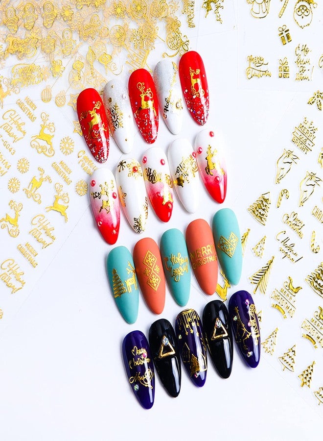 Vezocim Gold Christmas Nail Art Stickers, Holographic 3D Winter Snowflake Nail Adhesive Sticker Design, Xmas Tree Snowflake Snowmen Elk Santa Claus Nail Decals, Women Girls Manicure Holiday Decal Decoration - Image 5