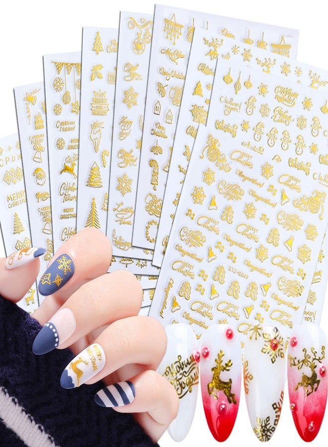 Vezocim Gold Christmas Nail Art Stickers, Holographic 3D Winter Snowflake Nail Adhesive Sticker Design, Xmas Tree Snowflake Snowmen Elk Santa Claus Nail Decals, Women Girls Manicure Holiday Decal Decoration - Image 1