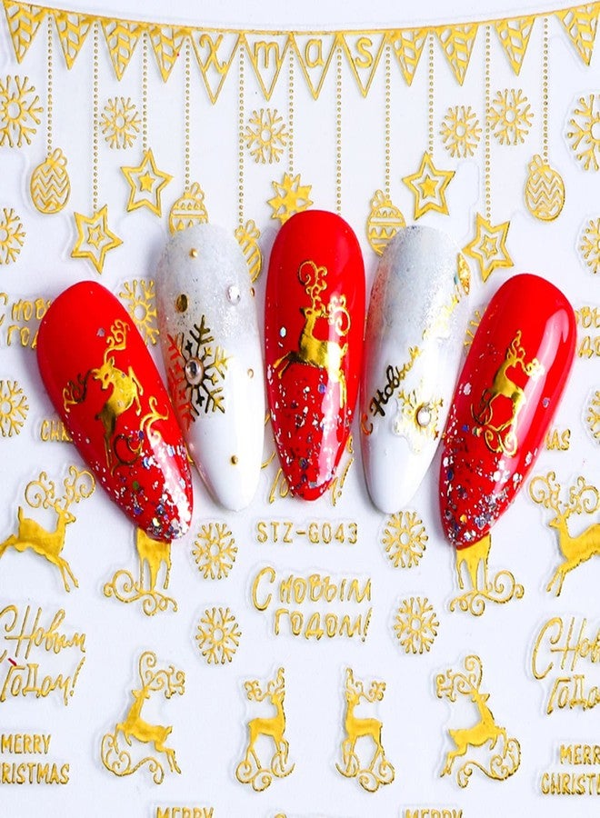 Vezocim Gold Christmas Nail Art Stickers, Holographic 3D Winter Snowflake Nail Adhesive Sticker Design, Xmas Tree Snowflake Snowmen Elk Santa Claus Nail Decals, Women Girls Manicure Holiday Decal Decoration - Image 4