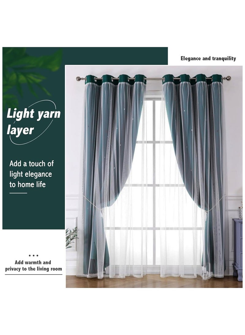 YQbest Blackout with White Lace Sheer Elegant Layered Curtains,Curtain Panels Mix and Match Thermal Insulated Blackout Curtain for Bedroom and Living Room 2 Panels (green 150 * 270cm)  - Image 5