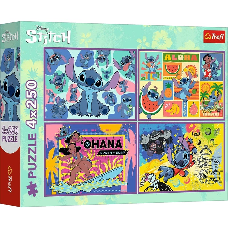 Trefl - Disney Amazing Stitch Puzzle 4x250 Pieces - 13311 - Image 1