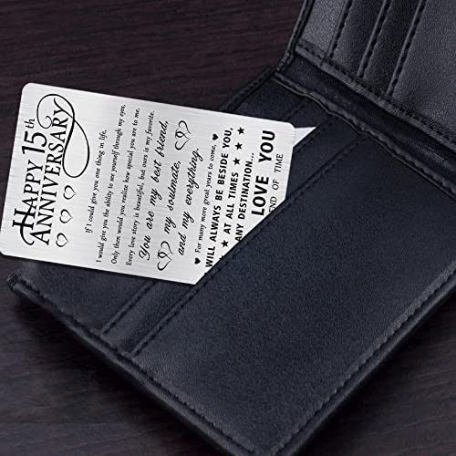 Alotozo 15th Anniversary Card Gifts, Happy 15 Years Wedding Anniversary Engraved Wallet Card Gift for Her Men Him Wife Husband - Image 5