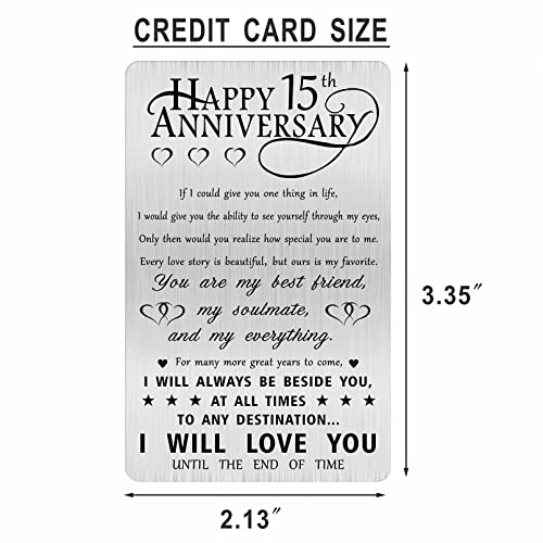 Alotozo 15th Anniversary Card Gifts, Happy 15 Years Wedding Anniversary Engraved Wallet Card Gift for Her Men Him Wife Husband - Image 2